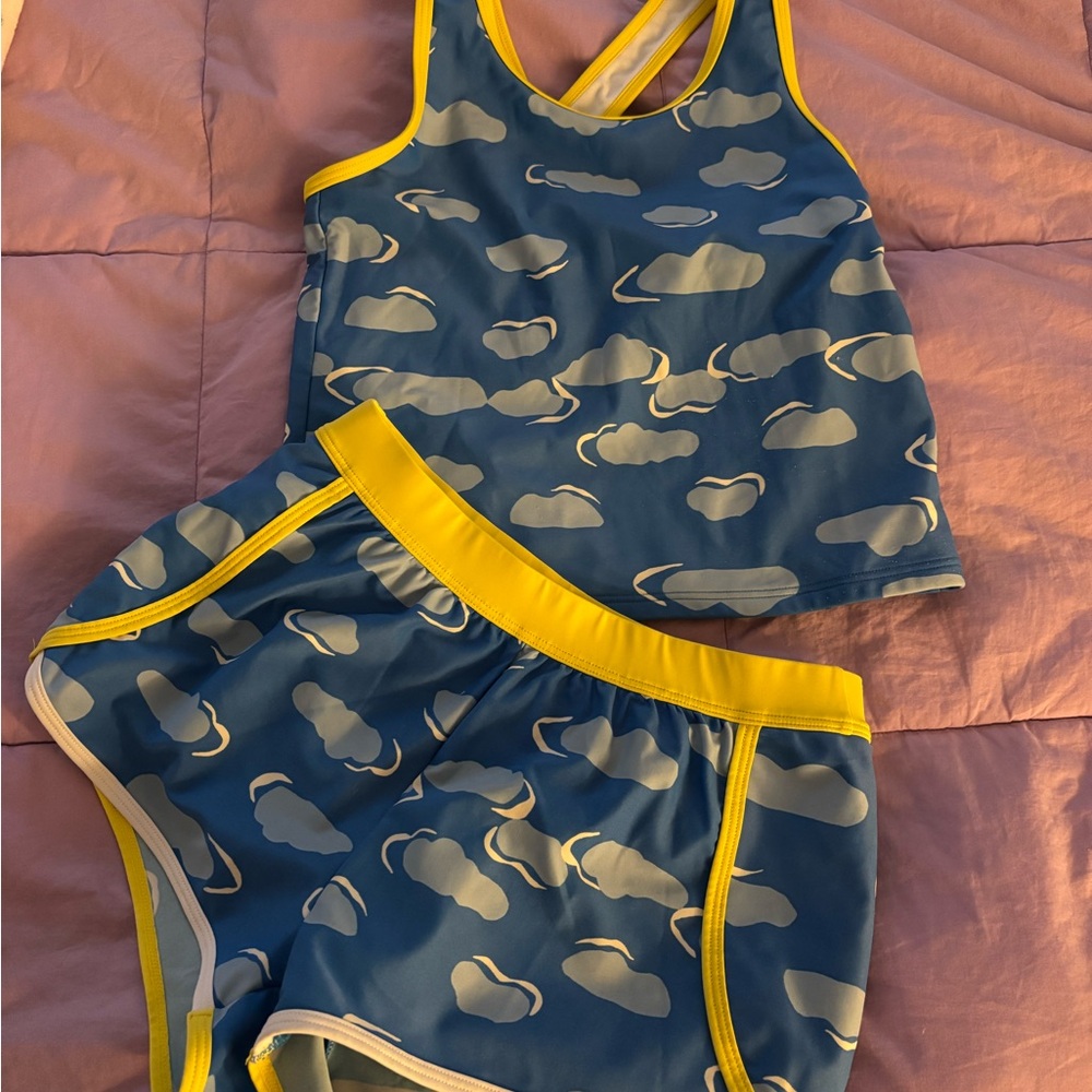 LL Bean Blue Cloud Print Tankini swim set